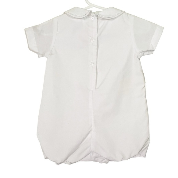 Petit Ami baby baptism christening white short sleeve romper w/ Peter Pan collar - Picture 4 of 7
